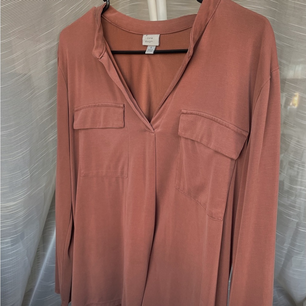A New Day Brown/Burnt Orange Long Sleeve Blouse